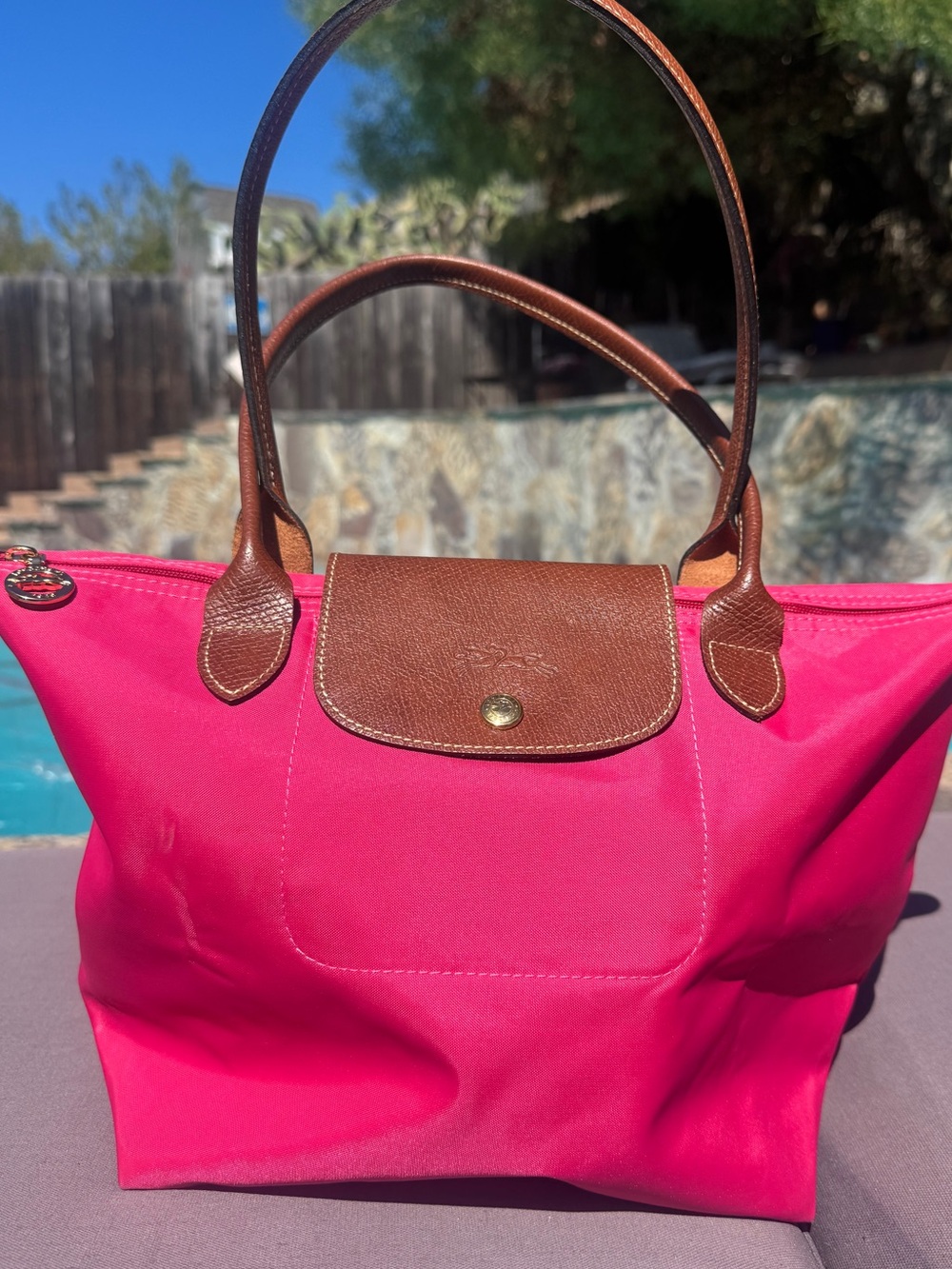 Longchamp Le Pliage Nylon Tote Bag Black Leather Trim Classic Shoulder Bag EUC